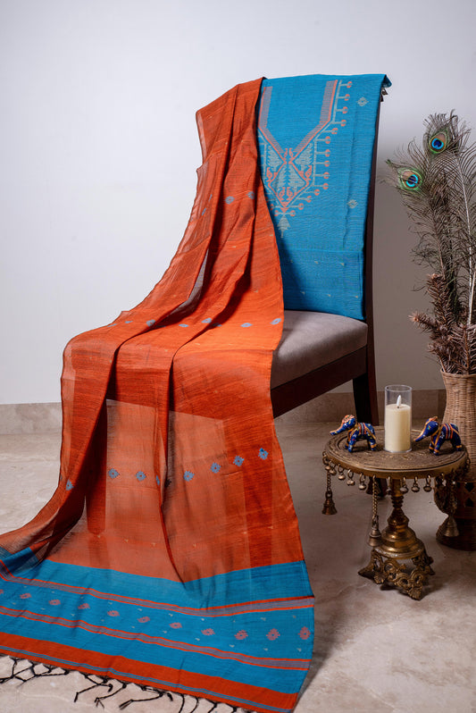 Teal Blue Signature Cotton Silk Suit