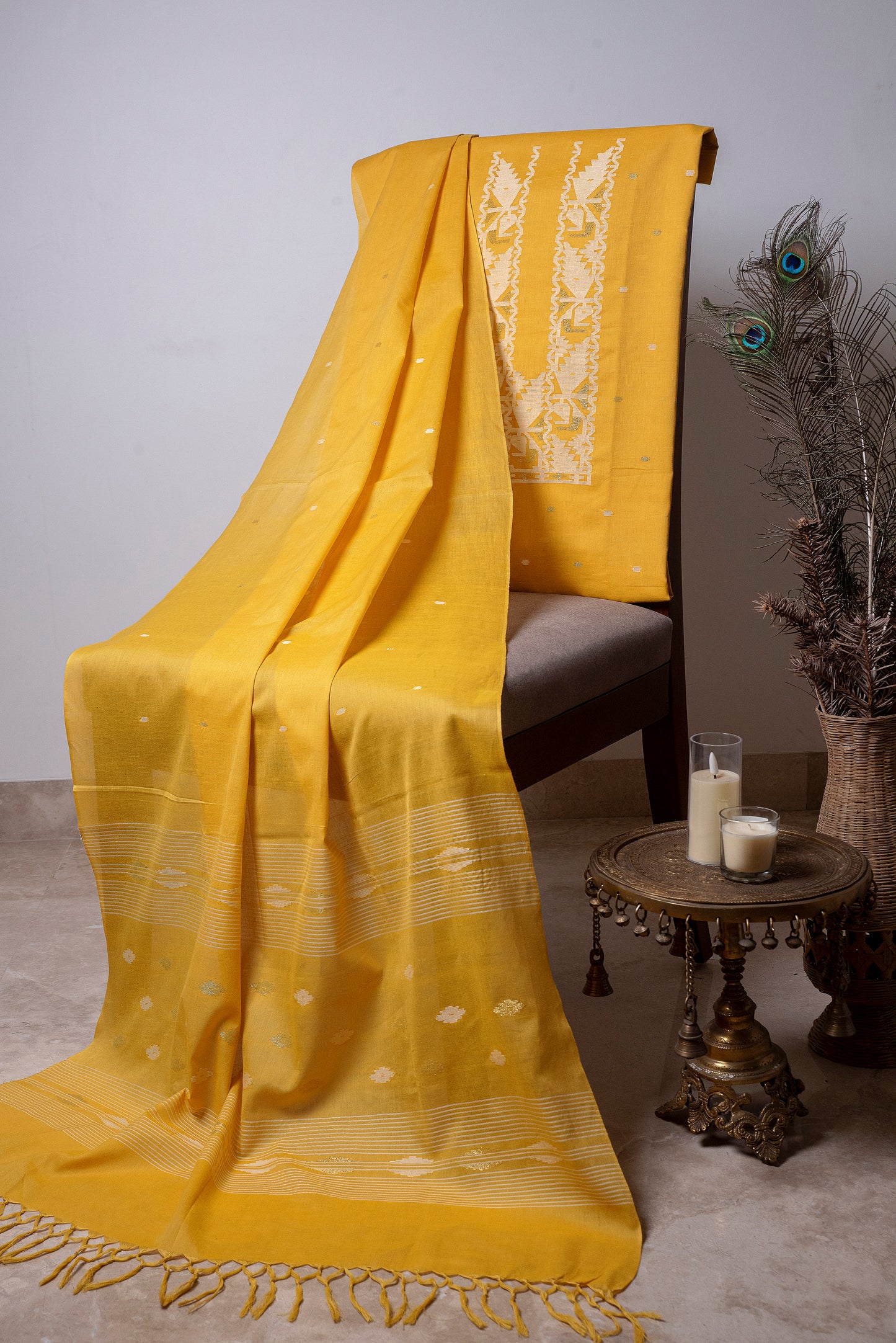 Yellow Handwoven Mul Jamdani