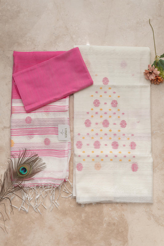 White & Pink Signature Cotton Silk Suit