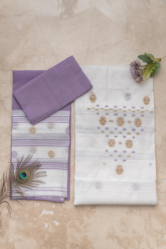 White & Lavendar Signature Cotton Silk Suit