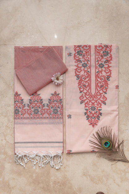 Peach & Light Pink Pure Cotton Jamdani Suit
