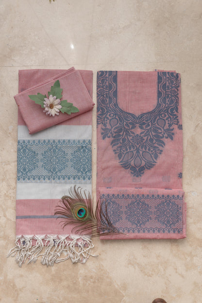 Pink & Blue Pure Cotton Jamdani Suit