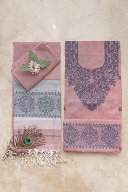 Dark Blue & Pink Pure Cotton Jamdani Suit