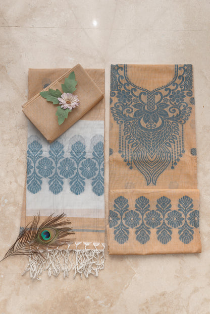 Peach & Blue Pure Cotton Jamdani Suit