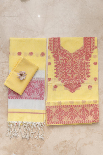 Yellow Pure Cotton Jamdani Suit