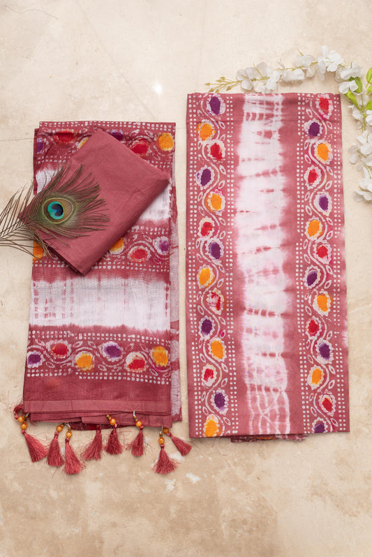 Brick Red With Multicolors Mulmul Batik Suit