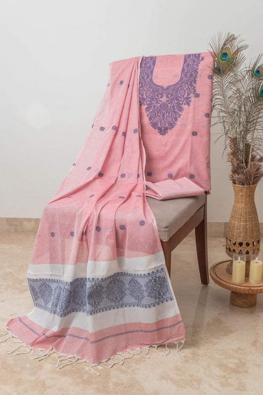 Dark Blue & Pink Mulmul Jamdani Suit