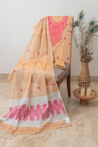 Peach & Pink Pure Cotton Jamdani Suit