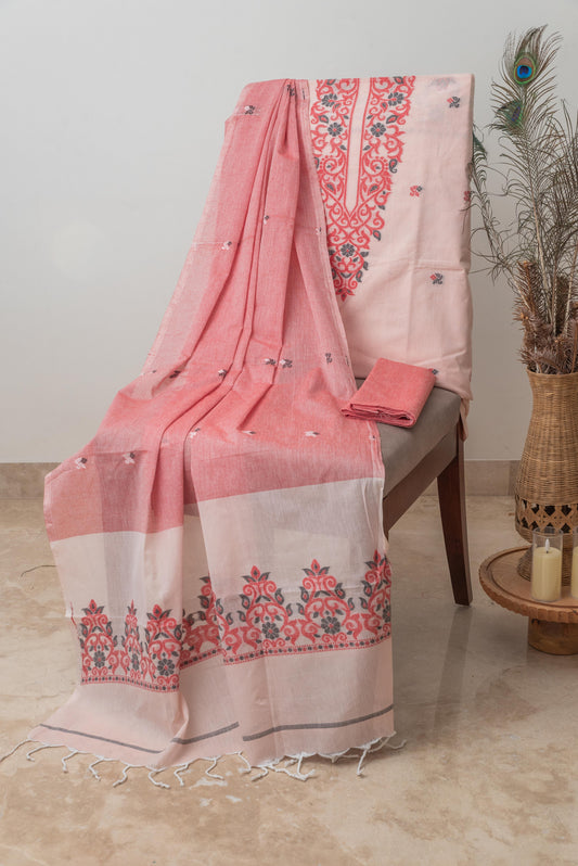 Peach & Light Pink Mulmul Jamdani Suit