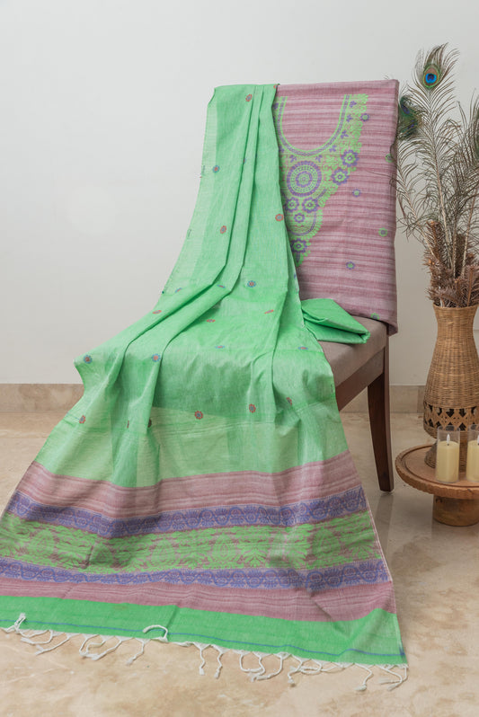 Dusty Mauve & Mint Green Mulmul Jamdani Suit