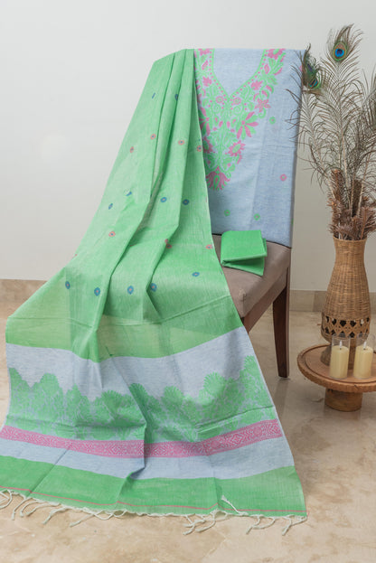 Green & Blue Pure Cotton Jamdani Suit