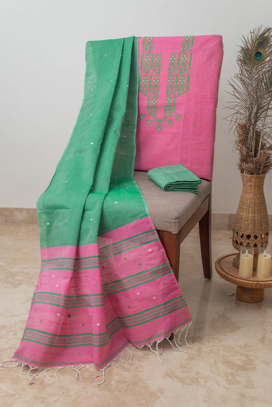 Pink & Green Signature Cotton Silk Suit