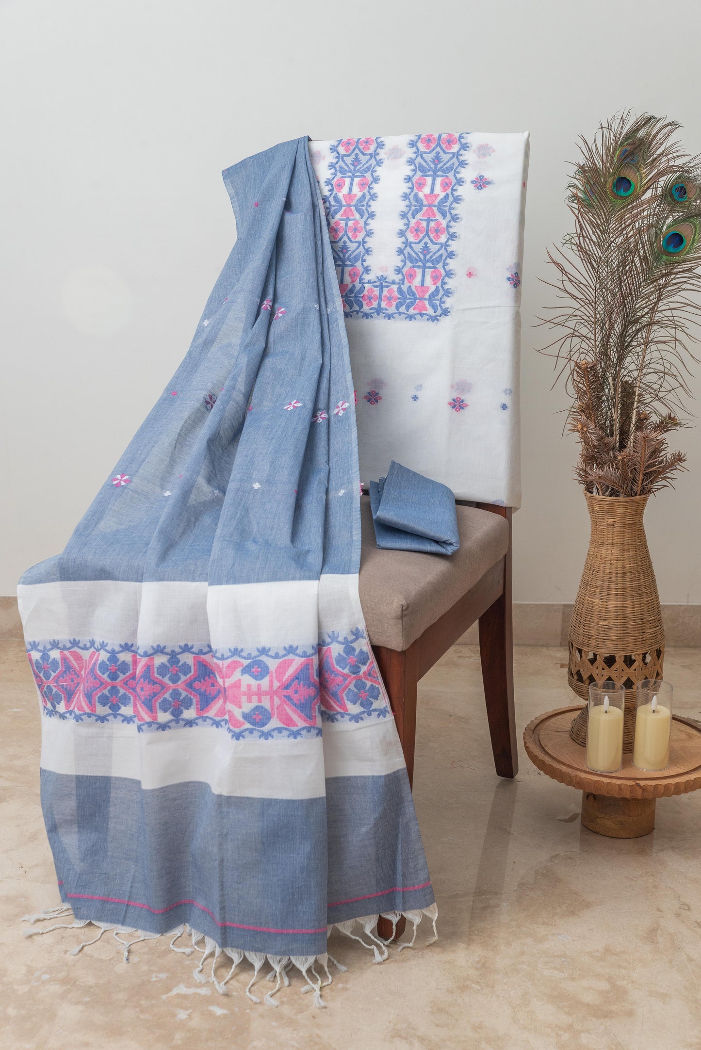 White & Grey Pure Cotton Jamdani Suit