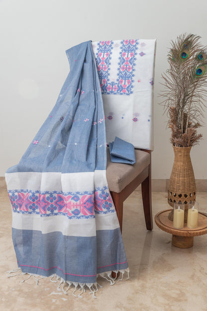 White & Grey Pure Cotton Jamdani Suit