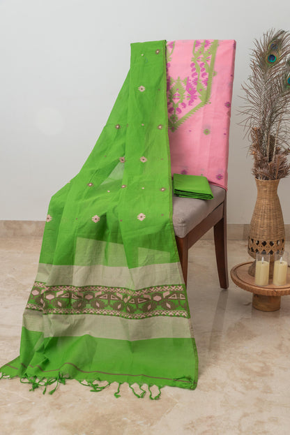 Pink & Green Pure Cotton Jamdani Suit