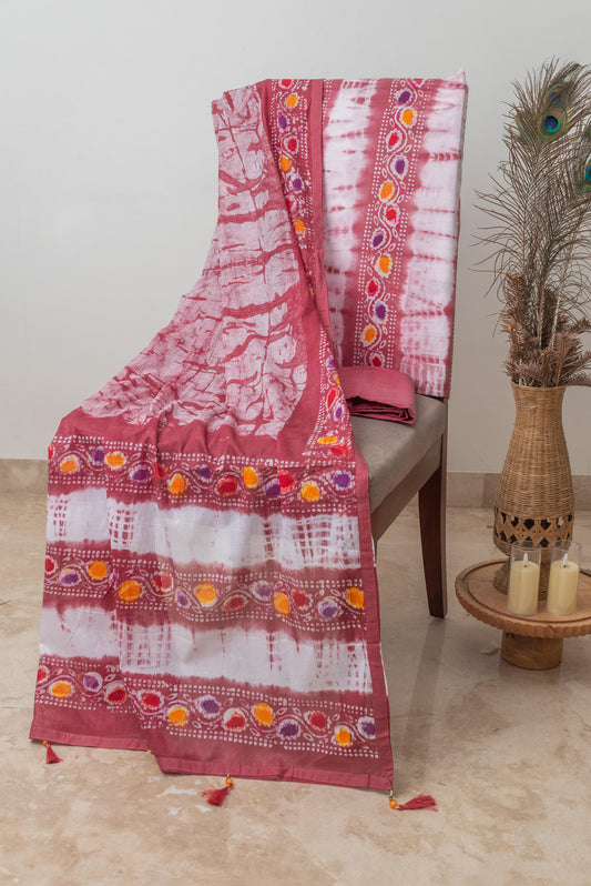 Brick Red With Multicolors Mulmul Batik Suit