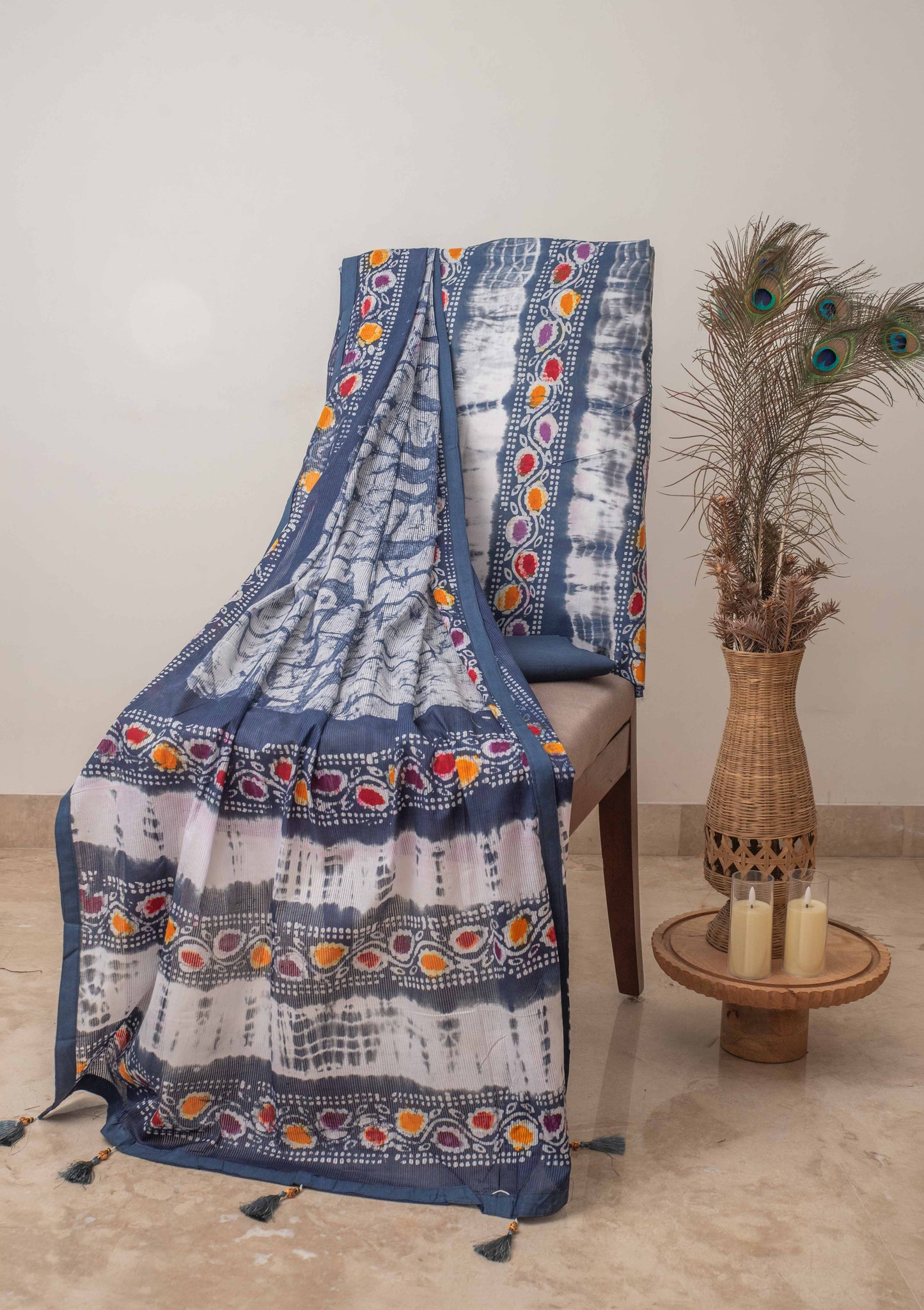 Grey With Multicolors Mulmul Batik Suit