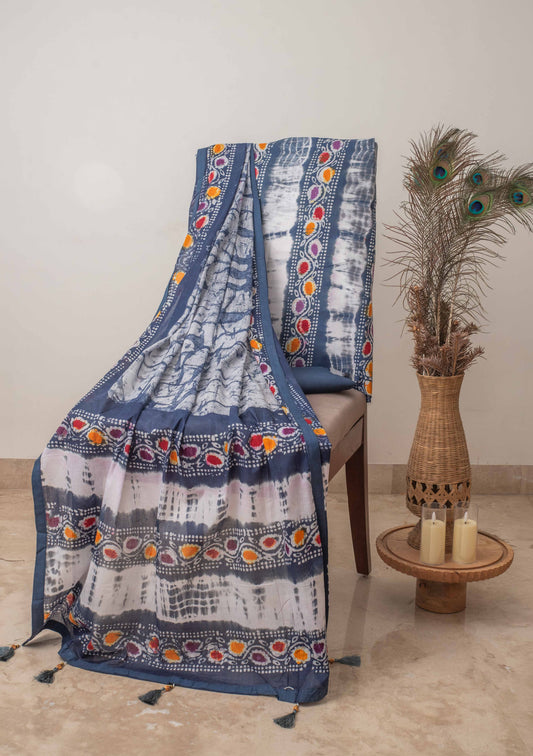 Grey With Multicolors Mulmul Batik Suit