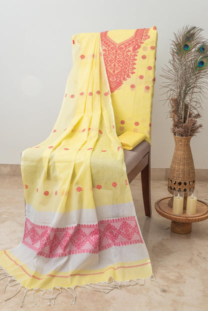 Yellow Pure Cotton Jamdani Suit