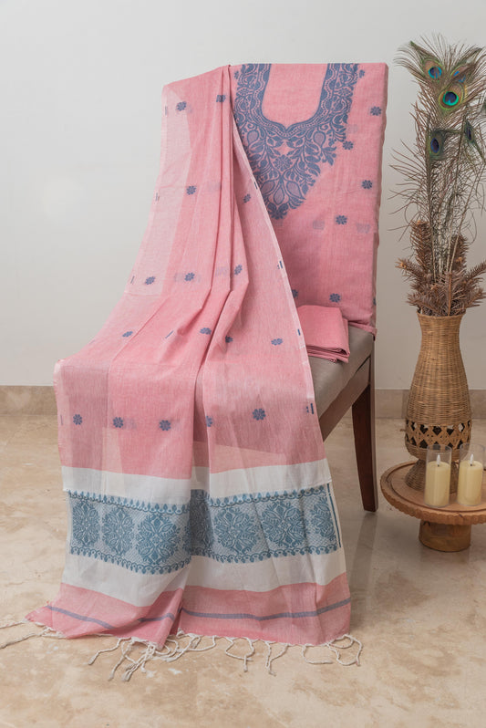 Pink & Blue Mulmul Jamdani Suit