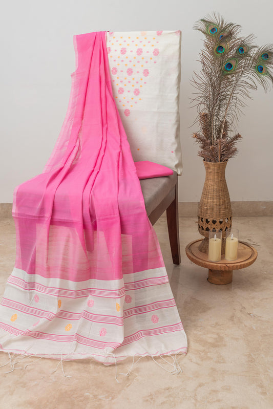 White & Pink Signature Cotton Silk Suit