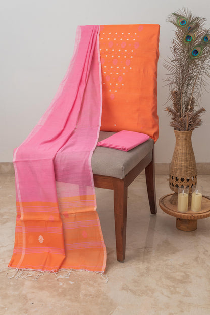 Orange & Pink Signature Cotton Silk Suit