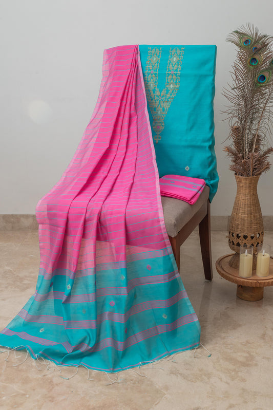 Firozi & Pink Signature Cotton Silk Suit