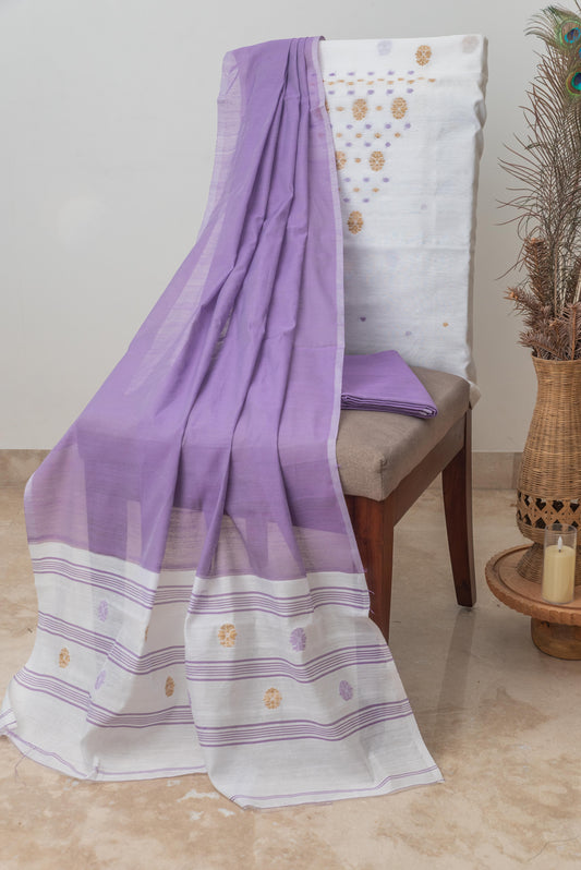 White & Lavendar Signature Cotton Silk Suit
