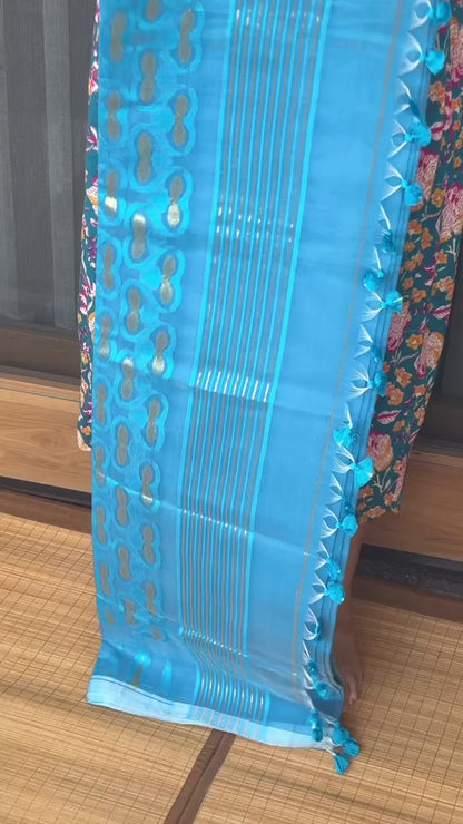 Firozi Cotton Silk Saree