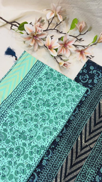 Navy & Sky Blue Block Print Cotton Suit Set