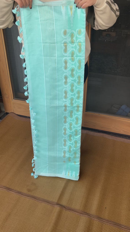 Light Blue Cotton Silk Saree