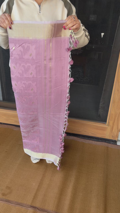 Lilac Jacquard Cotton Silk Saree with Zari border