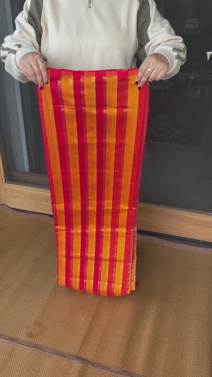 Red White Yellow Bengal Mercerised Cotton Saree