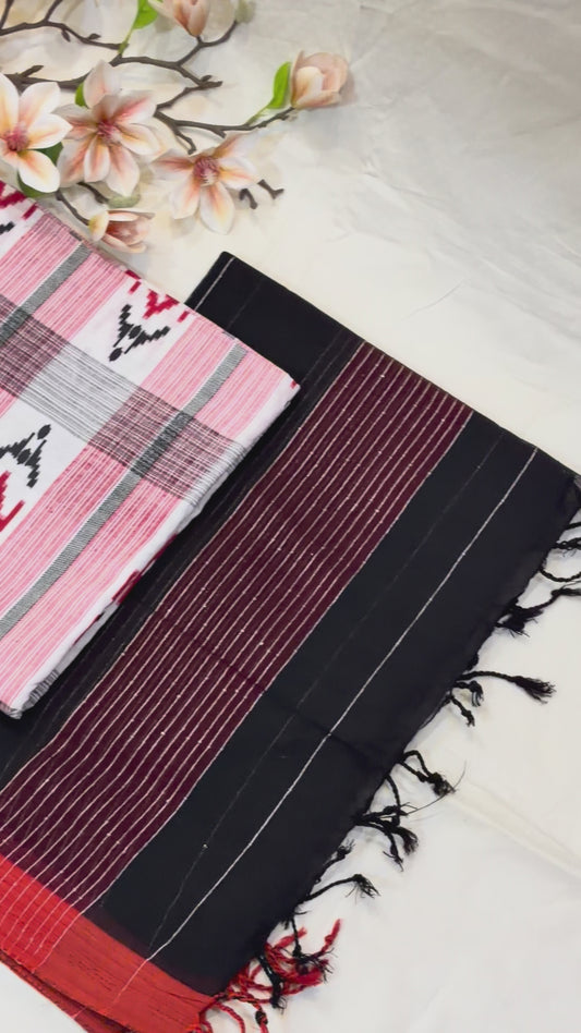 White Red & Black  Block Print Cotton Suit Set