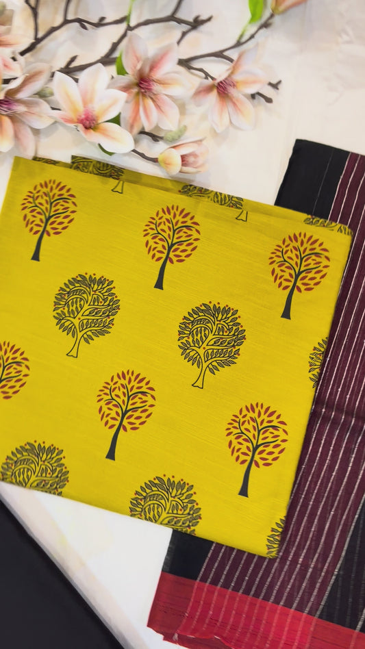 Mustard & Black Block Print Cotton Suit Set