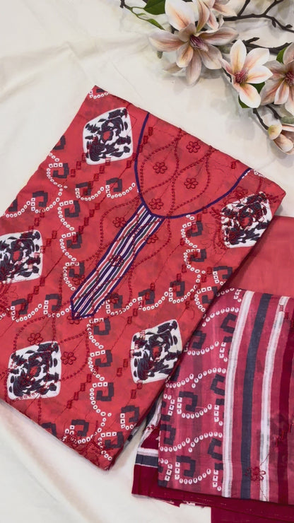 Rust Aari Work Cotton Suit Set