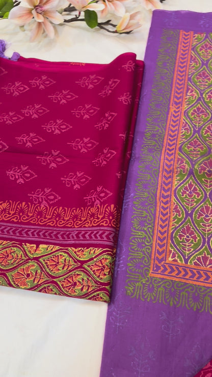 Red & Purple Block Print Cotton Suit Set