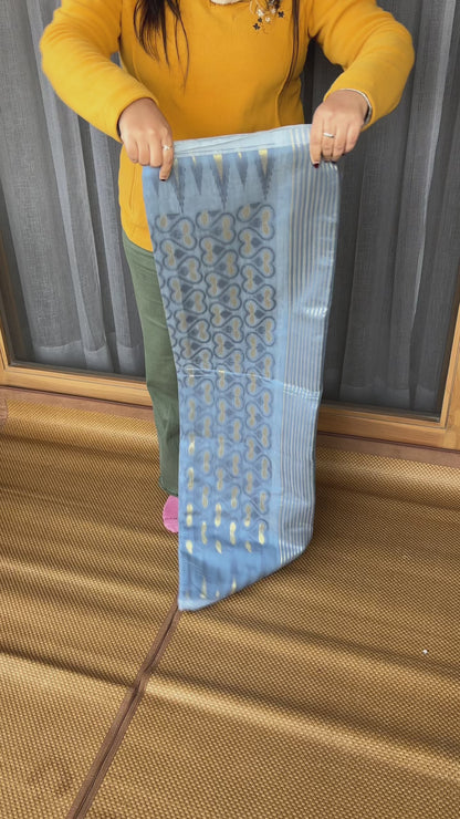 Ash Blue Cotton Silk Saree