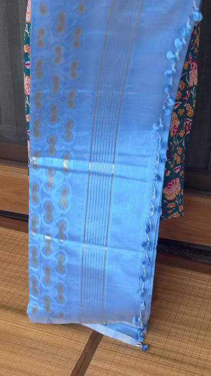 Azure Blue Cotton Silk Saree