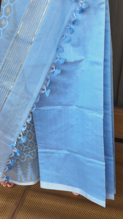 Blue Cotton Silk Saree