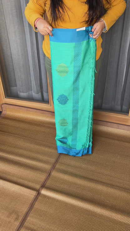 Teal Mercerised Cotton Saree