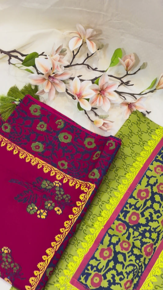 Lime & Magenta Block Print Cotton Suit Set