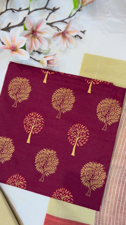 Maroon & Gold Block Print Cotton Suit Set