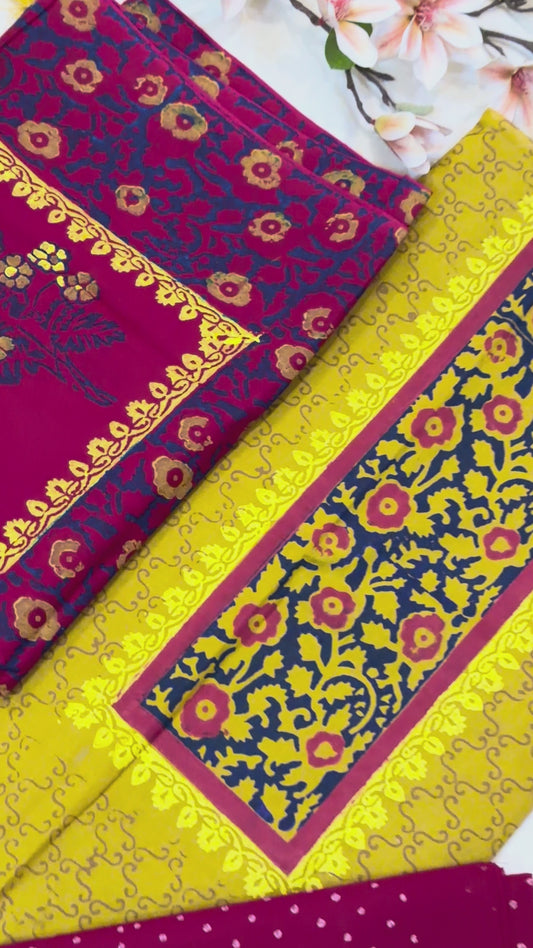 Maroon & Mustard Block Print Cotton Suit Set