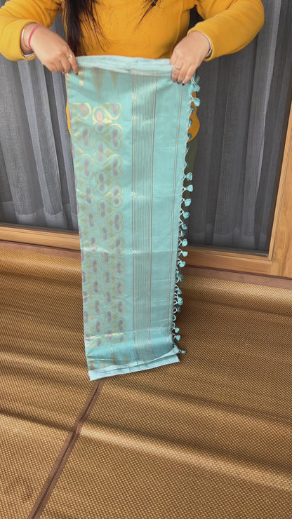 Aqua Cotton Silk Saree