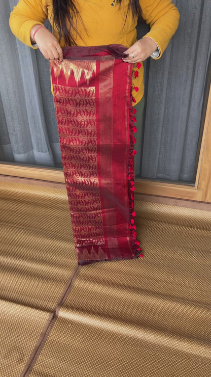 Maroon Cotton Silk Saree With Zari Pallu