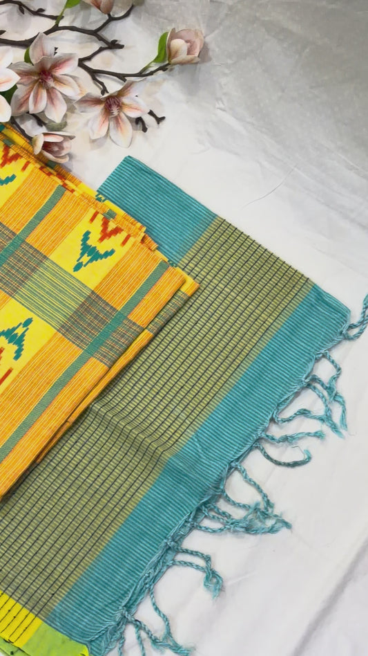 Yellow & Teal  Block Print Cotton Suit Set
