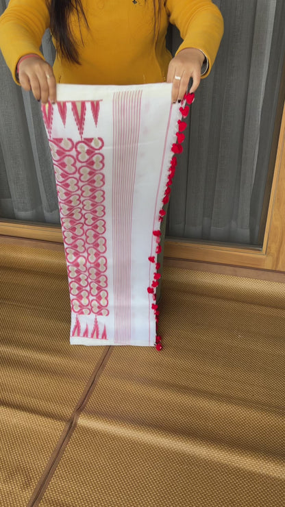 White & Red Cotton Silk Saree