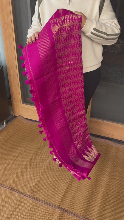 Magenta Pink Cotton Silk Saree With Zari Pallu