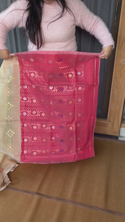 Ecru Beige Cotton Silk Saree With Zari Booti